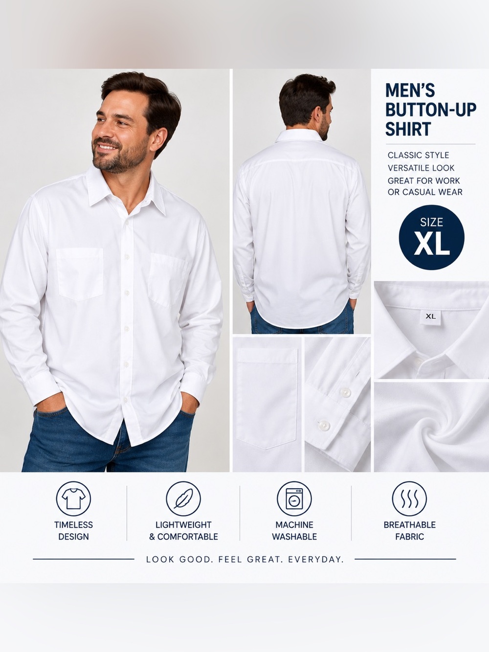 Men's White Button-Up Shirt - Classic Long Sleeve